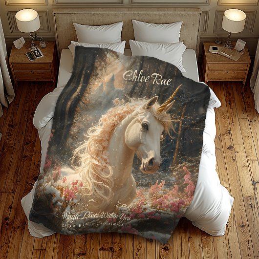 Roze Eenhoorn Winter Castle Sprookjesbos Fleece Deken