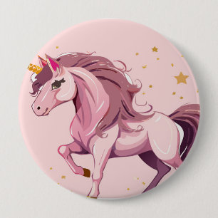 roze eenhoornknop ronde button 4,0 cm