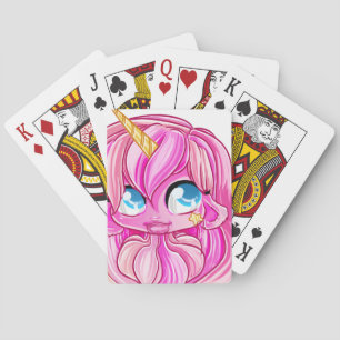 Roze eenhoornmeisje pokerkaarten
