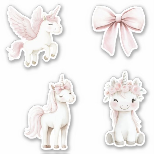 Roze Eenhoorns Bloemen Boog Sticker (Voorkant)
