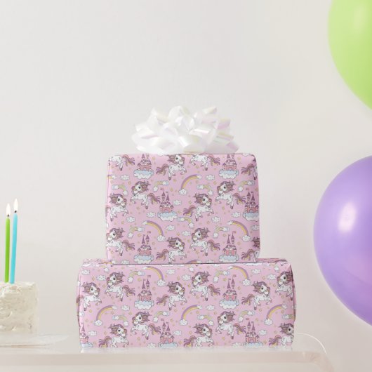 Roze Eenhoorns En Kastelen Cadeaupapier (Feestgeschenken)