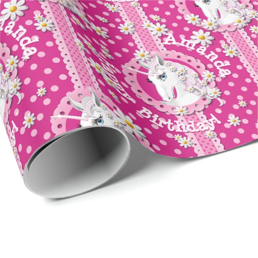 Roze Eenhoorns zijn Magic Gepersonaliseerde Verjaa Cadeaupapier (Rol Hoek)