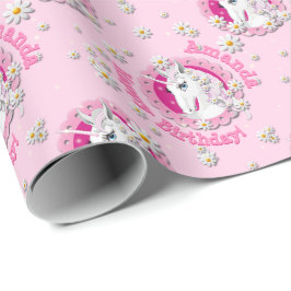 Roze Eenhoorns zijn Magic Gepersonaliseerde Verjaa Cadeaupapier