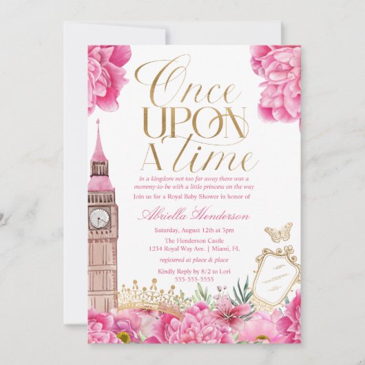 Roze eens op een keer prinses Baby shower Kaart (Voorkant)