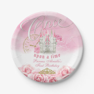 Roze Eens Op Een Tijd Prinses Verjaardag Papieren Bordje