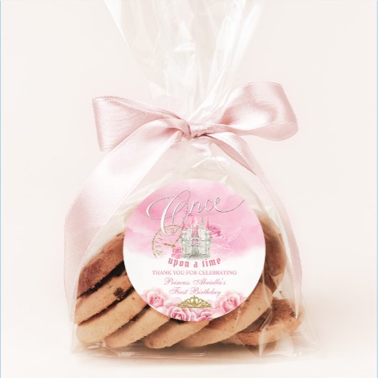 Roze eens op tijd prinses ronde sticker