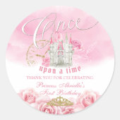 Roze eens op tijd prinses ronde sticker (Voorkant)