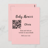 Roze eenvoudig baby shower q of code voeg naamteks briefkaart (Voorkant / Achterkant)