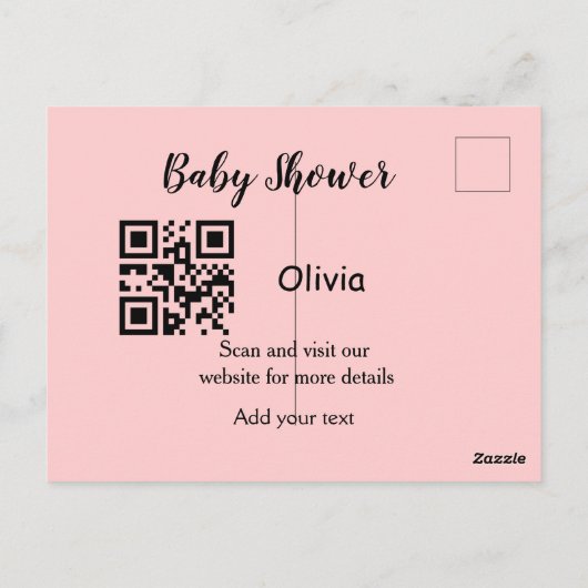 Roze eenvoudig baby shower q of code voeg naamteks briefkaart (Achterkant)