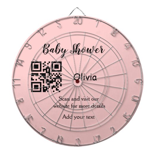 Roze eenvoudig baby shower q of code voeg naamteks dartbord (Voorkant)