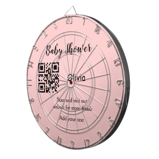 Roze eenvoudig baby shower q of code voeg naamteks dartbord (Voorkant Rechts)