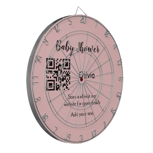 Roze eenvoudig baby shower q of code voeg naamteks dartbord (Voorkant Links)