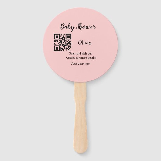 Roze eenvoudig baby shower q of code voeg naamteks handwaaier (Achterkant)