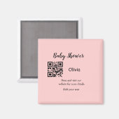 Roze eenvoudig baby shower q of code voeg naamteks magneet (Voorkant / Achterkant)