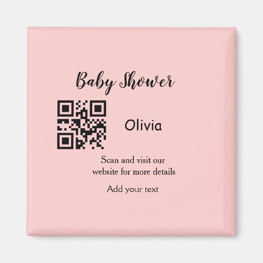 Roze eenvoudig baby shower q of code voeg naamteks magneet (Voorkant)