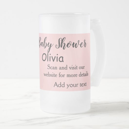 Roze eenvoudig baby shower q of code voeg naamteks matglas bierpul (Voorkant rechts)