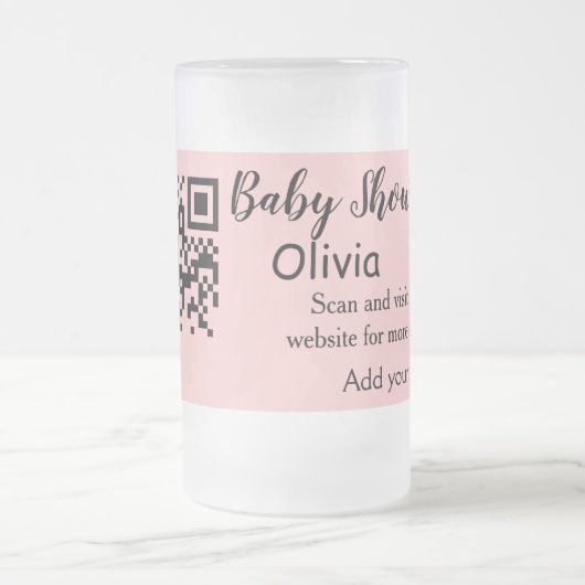 Roze eenvoudig baby shower q of code voeg naamteks matglas bierpul (Center)