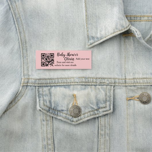 Roze eenvoudig baby shower q of code voeg naamteks naamplaatje (In situ)