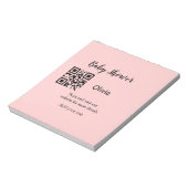 Roze eenvoudig baby shower q of code voeg naamteks notitieblok (Linkerzijde)