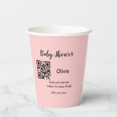 Roze eenvoudig baby shower q of code voeg naamteks papieren bekers (Achterkant)