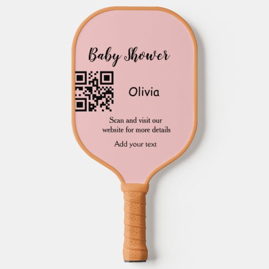 Roze eenvoudig baby shower q of code voeg naamteks pickleball paddle (Voorkant)