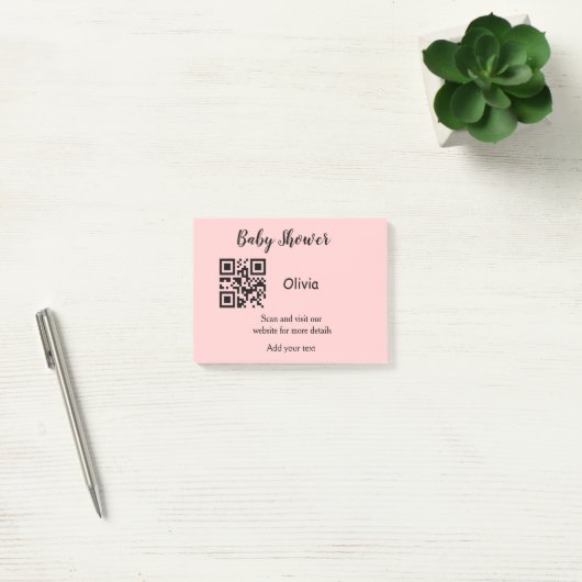 Roze eenvoudig baby shower q of code voeg naamteks post-it® notes (Kantoor)