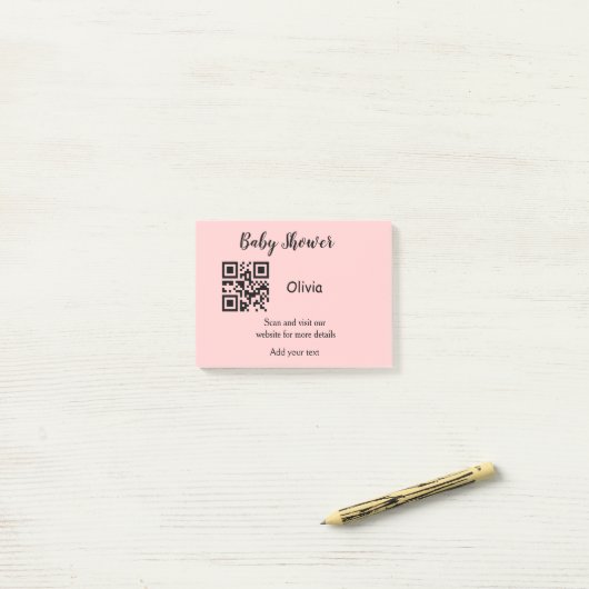 Roze eenvoudig baby shower q of code voeg naamteks post-it® notes (Op bureau)