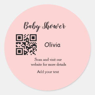 Roze eenvoudig baby shower q of code voeg naamteks ronde sticker