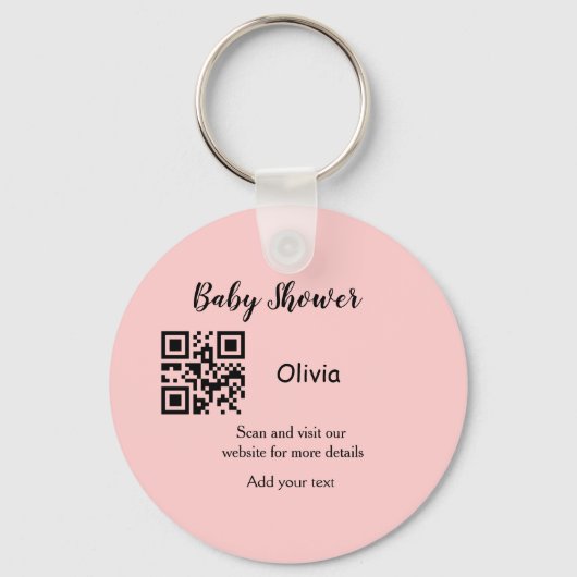 Roze eenvoudig baby shower q of code voeg naamteks sleutelhanger (Voorkant)