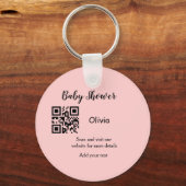 Roze eenvoudig baby shower q of code voeg naamteks sleutelhanger (Voorkant)
