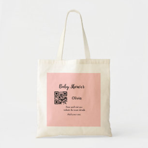 Roze eenvoudig baby shower q of code voeg naamteks tote bag