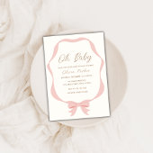 Roze Eenvoudig  Bow Lijst Meisje Baby shower Kaart