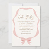 Roze Eenvoudig  Bow Lijst Meisje Baby shower Kaart (Voorkant)