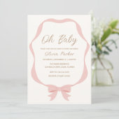 Roze Eenvoudig  Bow Lijst Meisje Baby shower Kaart (Staand voorkant)