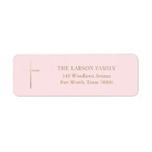 Roze Eenvoudig Elegant Goud Kruis Doop Adres Etiket (Voorkant)