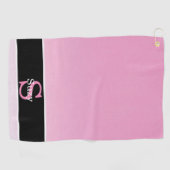 Roze Eenvoudig Elegant Initiaal Monogram Golfhanddoek (Horizontaal)