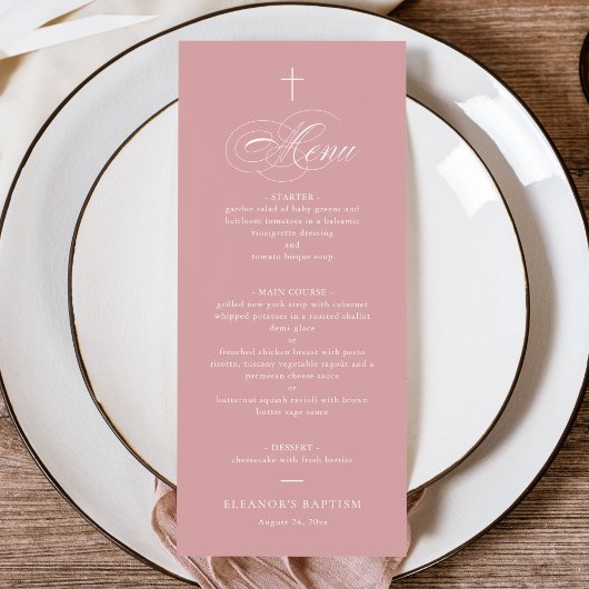 Roze Eenvoudig Elegant Kruiskalligrafie Doop Menu