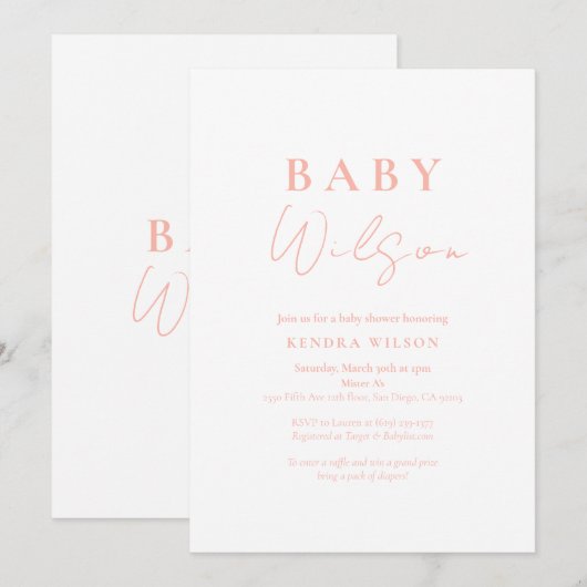 Roze Eenvoudig Elegant Meisje Baby shower Invitati Kaart (Voorkant / Achterkant)
