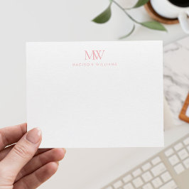 Roze Eenvoudig Elegant Modern Monogram Notitiekaartje