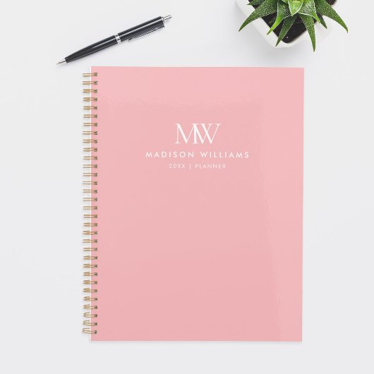 Roze Eenvoudig Elegant Modern Monogram Planner