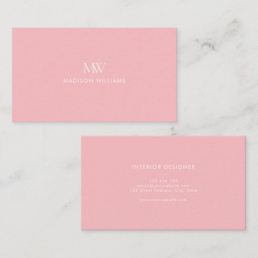 Roze Eenvoudig Elegant Modern Monogram Visitekaartje (Voorkant / Achterkant)