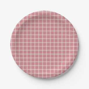 Roze Eenvoudig Gingham Genderneutraal Baby shower Papieren Bordje