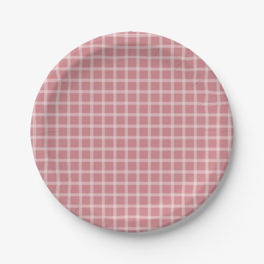 Roze Eenvoudig Gingham Genderneutraal Baby shower Papieren Bordje (Voorkant)
