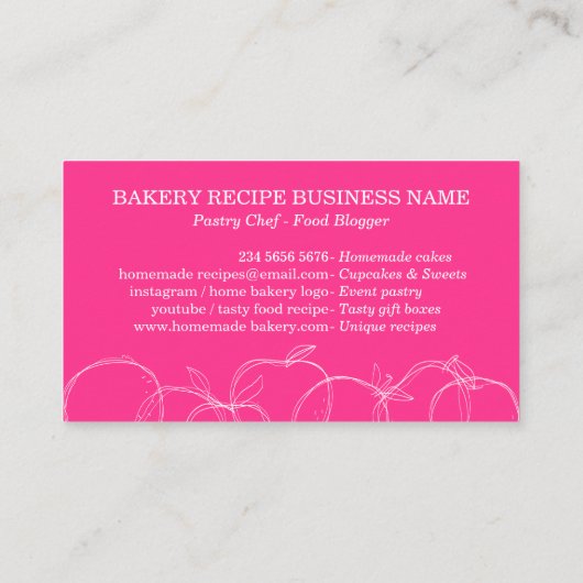 Roze Eenvoudig handgemaakt recept voor de bakkerij Visitekaartje (Achterkant)
