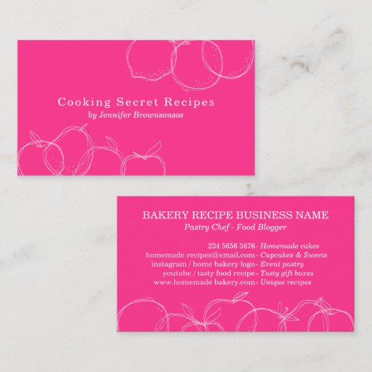 Roze Eenvoudig handgemaakt recept voor de bakkerij Visitekaartje (Voorkant / Achterkant)