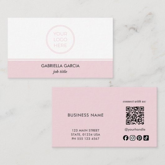Roze Eenvoudig Logo QR Code Sociale Media Visitekaartje (Voorkant / Achterkant)