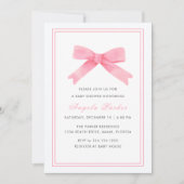 Roze Eenvoudig Minimalistisch Bow Meisje Baby show Kaart (Voorkant)