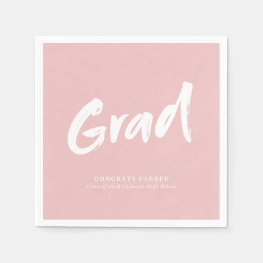 Roze Eenvoudig Modern Brush Script Afstuderen Servet (Voorkant)
