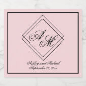 Roze Eenvoudig Modern Geometrisch Monogram Bruilof Sparkling Wijnetiket (Enkel label)