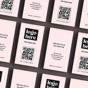 Roze Eenvoudig Modern QR Code Zakelijk Logo Visitekaartje